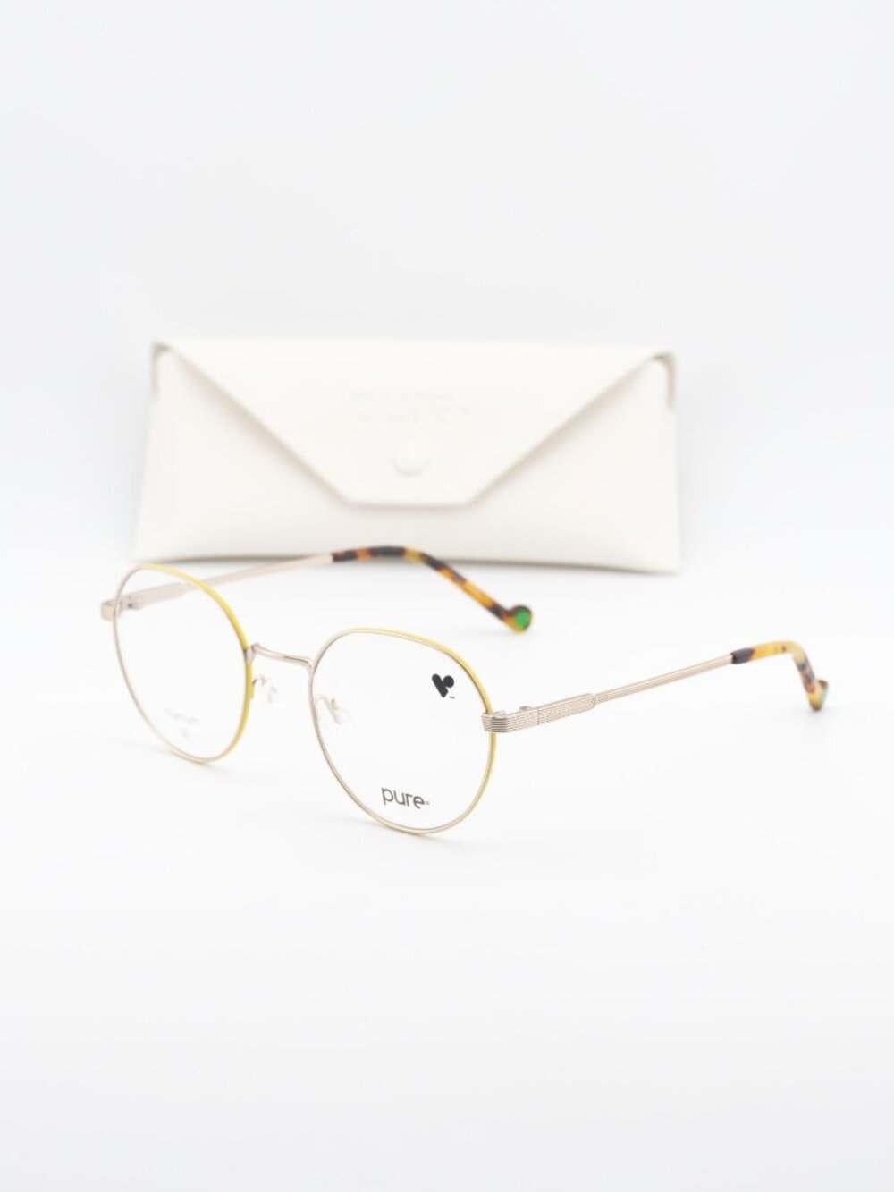 Pure P-5027 718 Round Eyeglasses 49mm – Gold / Yellow
